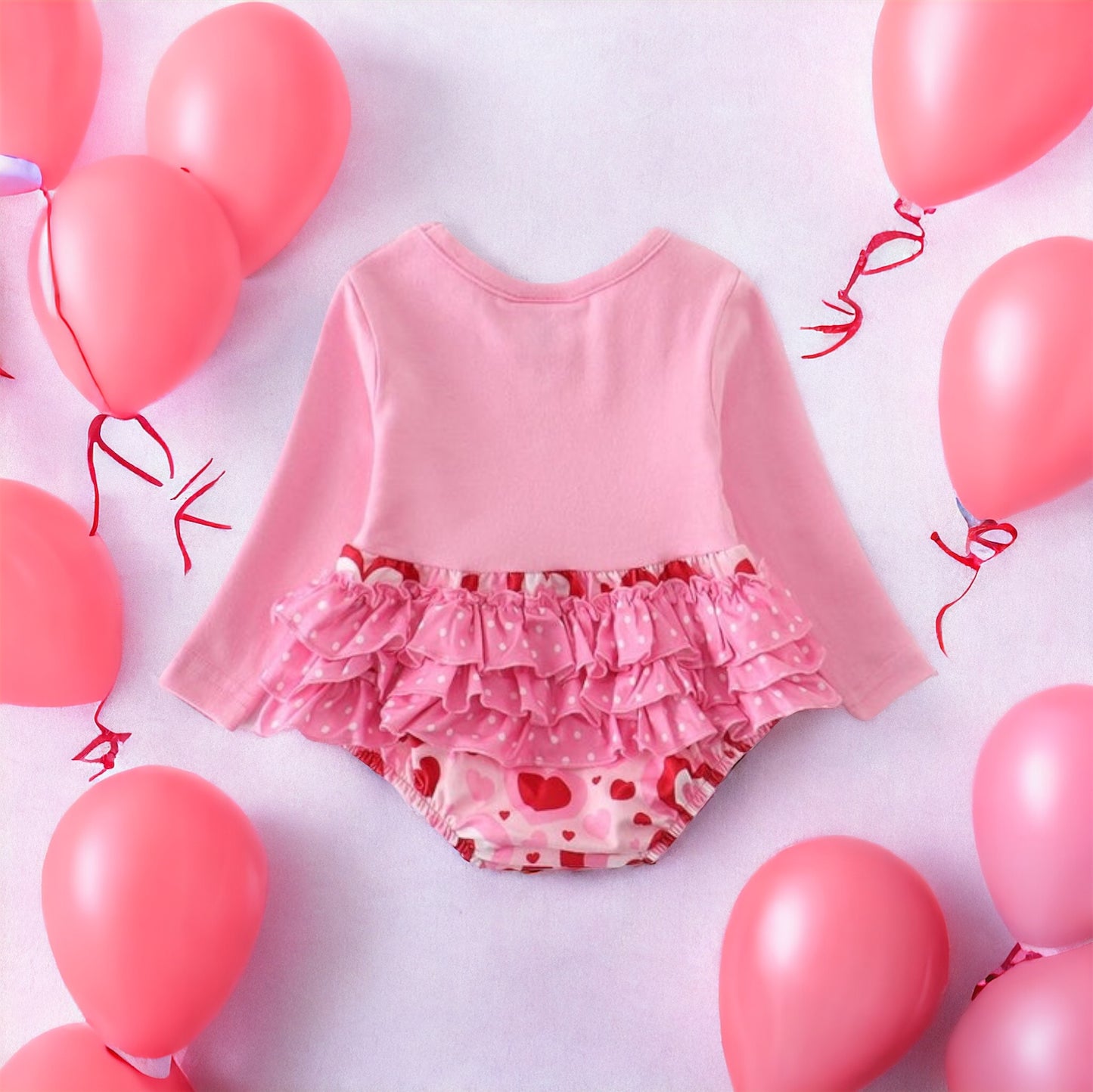 Pink Heart Ruffle Bottom Romper