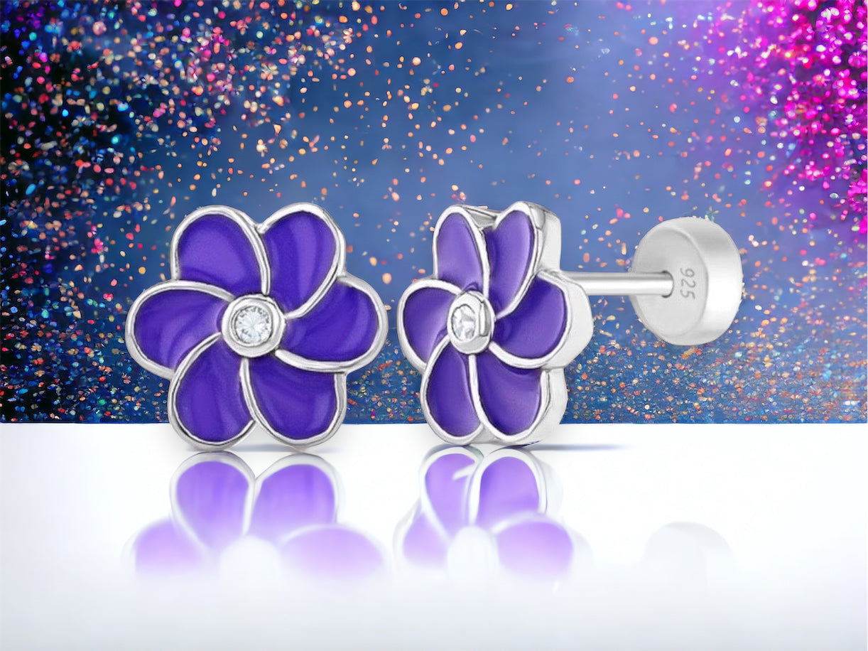 Purple Daisy Toddler Earrings