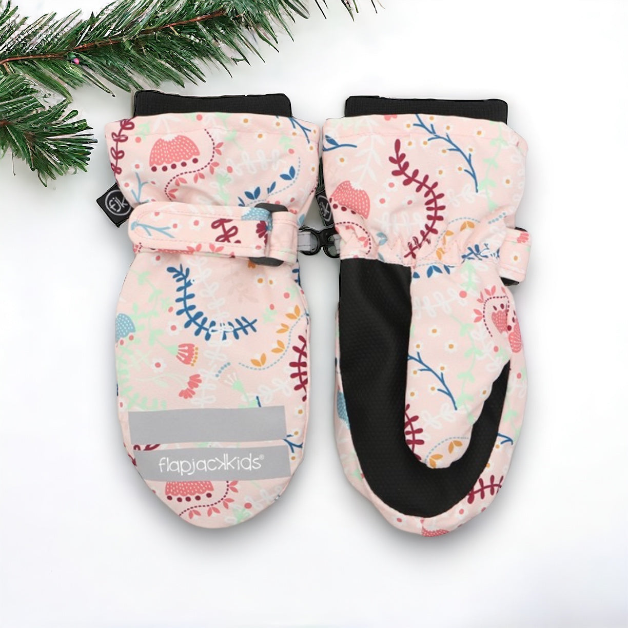 Water Repellant Ski Mittens Floral Pink