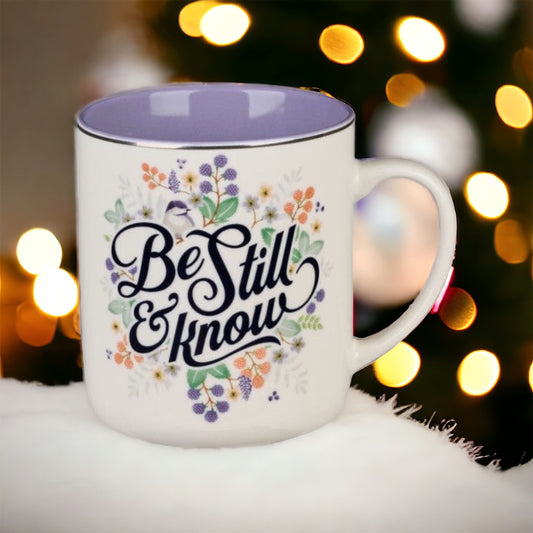 Be Still And Know Purple Ceramic Mug