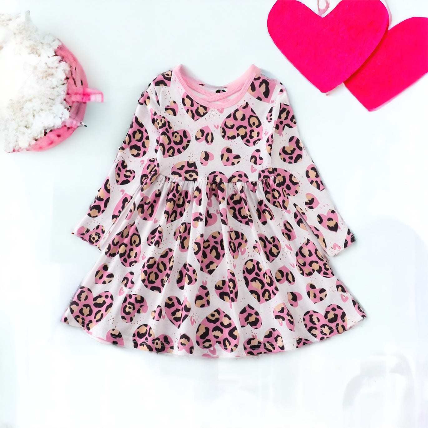 Leopard Hearts Twirl Dress