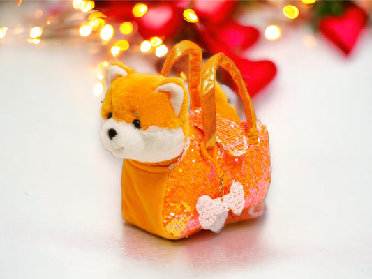 Little Juniper Pet Plush Set with Bag Orange Shiba Inu Puppy