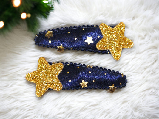 Satin & Glitter Stars Hair Snaps