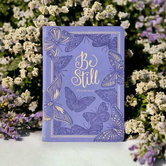 Be Still Purple Butterfly Zipper Journal