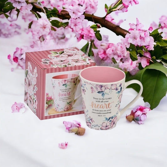 Trust in the Lord Pink Floral Latte Mug