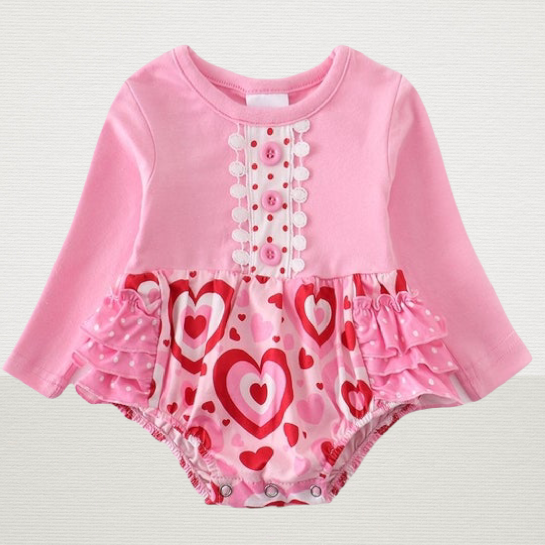 Pink Heart Ruffle Bottom Romper