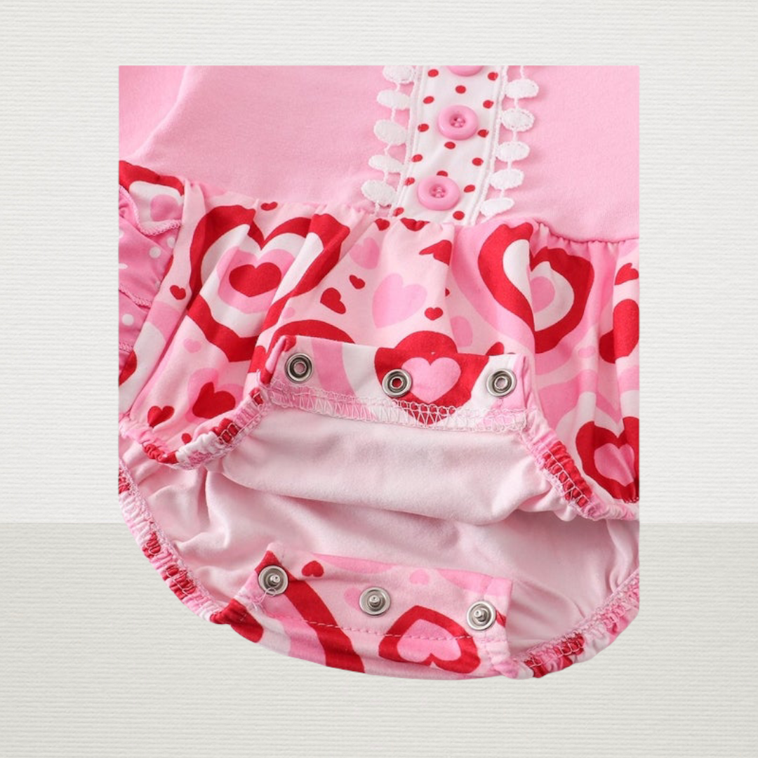 Pink Heart Ruffle Bottom Romper