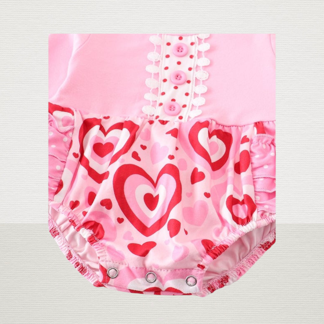 Pink Heart Ruffle Bottom Romper