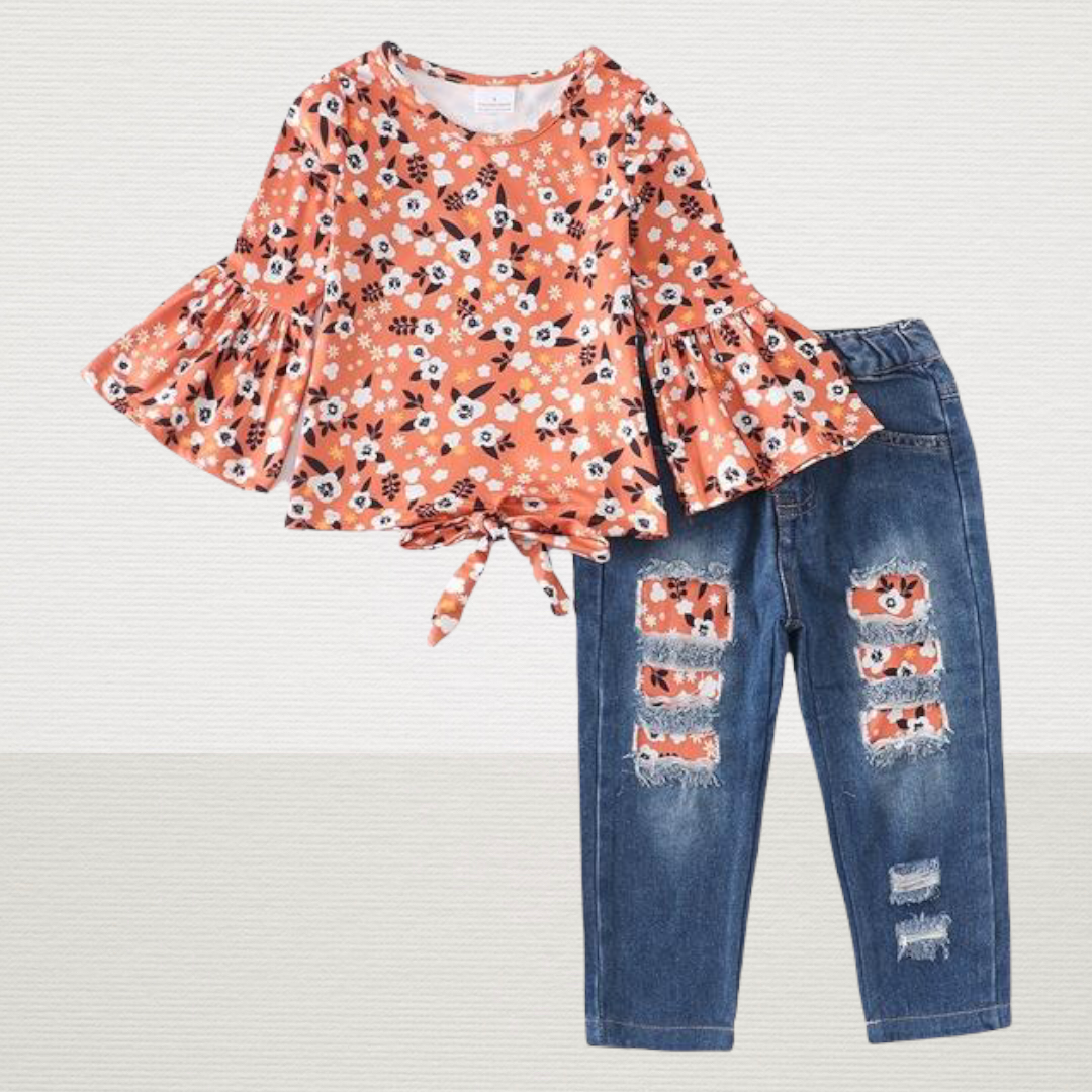 Coral Floral Denim Set